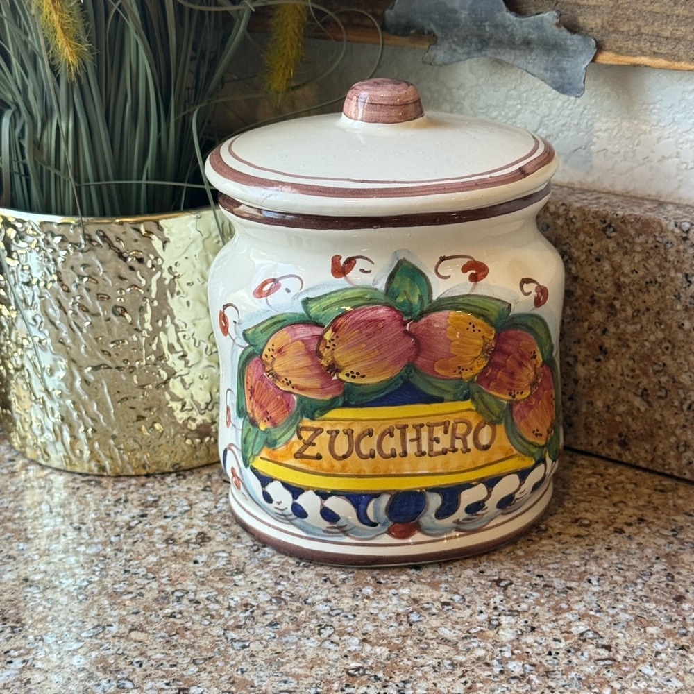Vintage Vieter Zucchero Sugar Jar Hand Painted Fruit Canister (not for food use)